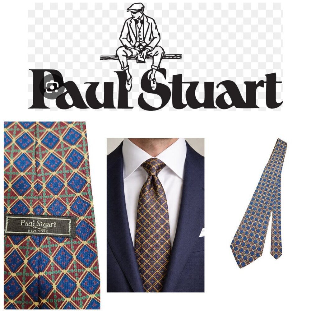 Paul Stuart New York Silk Tie Imported from England Geometric Diamond Pattern
